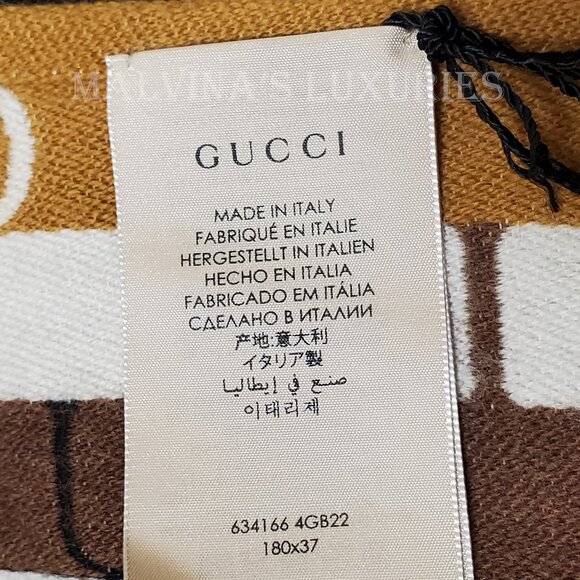 GUCCI SCARF 634166 LOGO STRIPED WOOL COTTON w FRINGE UNISEX 14.5" x 71" - Picture 12 of 16